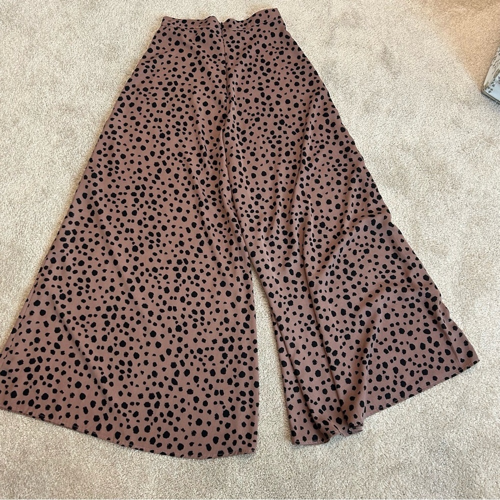 brown black Animal leopard Print High-Rise wide leg Culottes Sz M - Picture 4 of 13